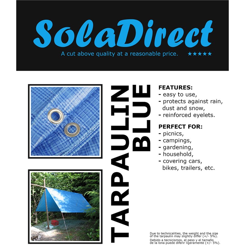 3 x 5 m Blue Tarpaulin Cover, Waterproof, Weatherproof, Frost-Resistant,