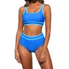 Nadeer Women's Bikini Set Two Piece Swimsuits Sporty Bikini Tops High Waisted Bottom Color Block Bathing Suits Padded Beachwear(Blue,L)