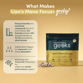 Nutrition Geeks Lions Mane Supplement 4000mg with Vitamin B1 & Black Pepper, 180 Vegan Tablets