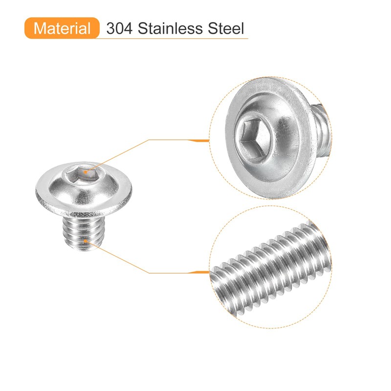 sourcing map Flanged Button Head Socket Cap Screws, 100 Pcs