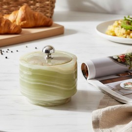 Radicaln - Bodega de sal de mármol con tapa, caja de sal verde hecha a mano de 3 pulgadas y tarro de especias para mostrador de cocina, soporte ideal para sal, tazón de azúcar y plato de sal