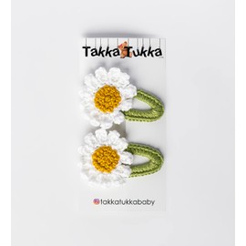 TakkaTukkaBaby® [2er Set] „Haarspangen handmade“ & „Haarspangen Mädchen“ - Gänseblume - hochwertig gehäkelt aus Baumwolle und Acryl Garn