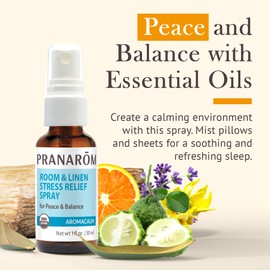 Pranarom - Aromacalm Room & Linen Stress Relief Spray (1oz / 30ml) - Orange, Bergamot, Lavender, Ylang Ylang - Essential Oil for Relaxation and Air Purification|USDA and ECOCERT Certified Organic