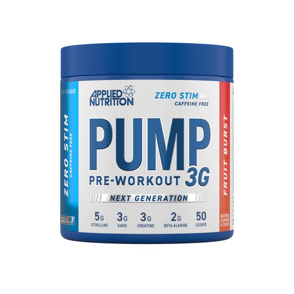 Applied Nutrition Pump Zero Pre Workout - Zero Stim, Caffeine Free, Energy & Performance (375g - 25 Servings) (Fruit Burst)