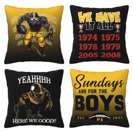Football Throw Pillow Covers American Football Sport Team Decor Cushion Case Decoration Set of 4 Pillowcases Football Style Pillows for Football Lovers Fan for Sofa Bed Couch Car 16"X16"