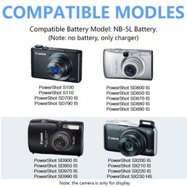 KWTOUL NB-5L NB5L Battery Charger Compatible with Canon PowerShot S100, S110, SD790IS, SD850IS, SD870IS, SD880IS, SD890IS, SD970IS, SD990IS, SX200IS, SX210IS, SX220IS, SX230HS Cameras