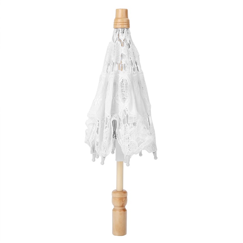 Handmade Lace Flower Embroidery Parasol Wedding Bride Photography Umbrella White