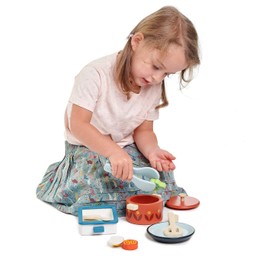 Tender Leaf Toys - Pots and Pans - 13 Pcs Wooden Pretend Cooking Playset, Play Kitchen Cookware Accessories Set for Kids - Age 3+