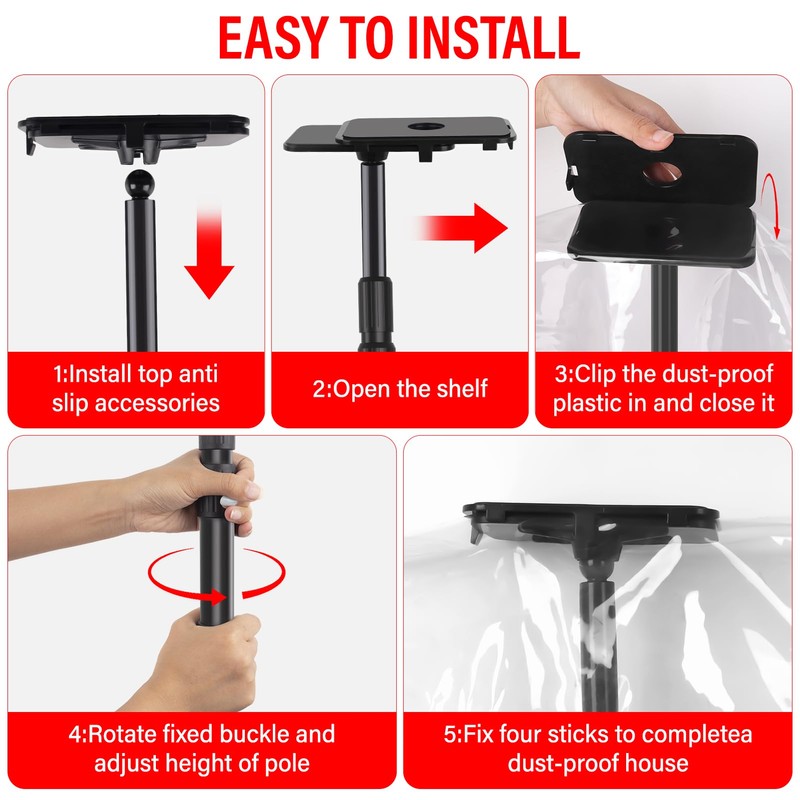 10FT Dust Barrier Poles Kit,Spring Retractable Zipper Wall Poles for