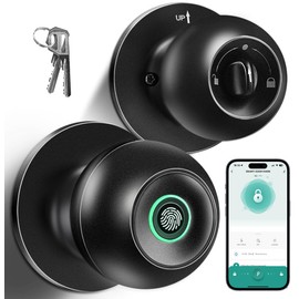 Fingerprint Door Lock, Smart Fingerprint Door Knob with Lock, Biometric Door knob with App Control & Key, Keyless Thumbprint Entry Door Lock for Bedroom, Front Door, Home, Apartment Office and Garages