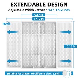 Marbrasse Expandable Desk Drawer Organizer, Mesh Drawer Organizer Tray with 10 Adjustable Compartments, Desk Organizers and Accessories, 5 Dividers Drawer for Office Supplies, Makeup & Vanity (White)