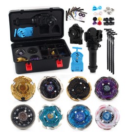 Gyros Spinning Tops, 8-Piece Starter Battle Spinner Set, 4D Fusion Children's Toy with Transmitter and Handle, E