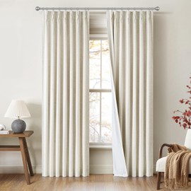 INOVADAY Pinch Pleated Curtains, 2 Panels Full Blackout Curtains for Bedroom, Linen Pleated Blackout Drapes for Living Room, Thermal Black Out Pinch Pleat Drapes with Hooks - Natural, W40 x L90