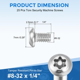 sourcing map 25Pcs #8-32 x 1/4" Torx Security Machine Screws, 304 Stainless Steel Button Head Screws Bolt Tamper Resistant for Anti-Theft Tamper Proof, Silver
