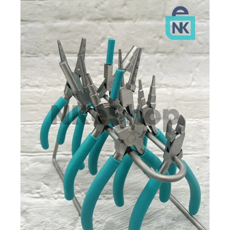 Jewelry Plier Set of 8 Pliers with Stand Green Grip