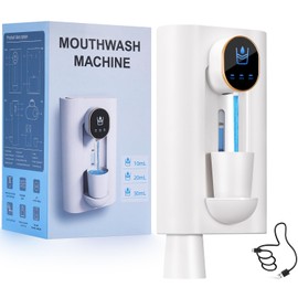 Automatic Mouthwash Dispenser for Bathroom, USB Rechargeable and 3 Dispensing Levels, LED Screen 18.26 oz Smart Touchless Mouthwash Dispenser with 2 Magnetic Cups, Great for Kids and Adults-White
