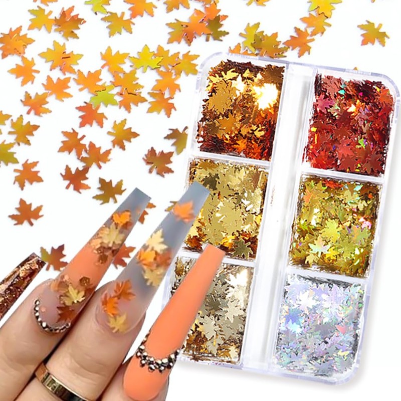 Fall Nail Art, 2 Boxes 3D Holographic Fall Leaves Nail