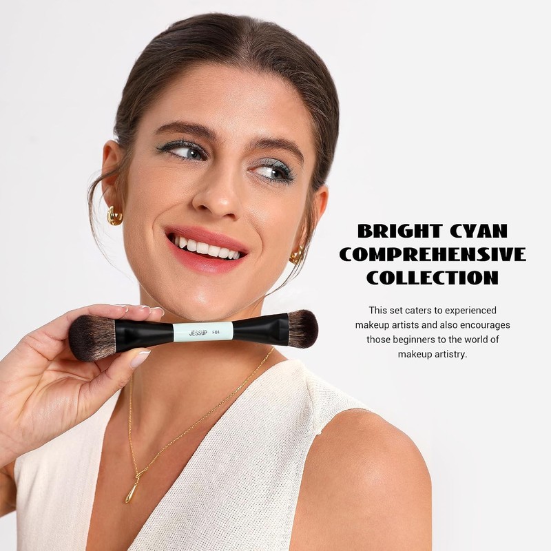 Jessup Set 10 Brochas para Maquillaje Doble Punta para Rostro