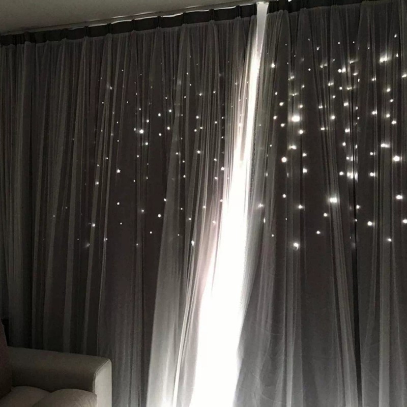 LUCINATIA Cortina Lisa Con Tul Y Diseño Estrella De 132x240