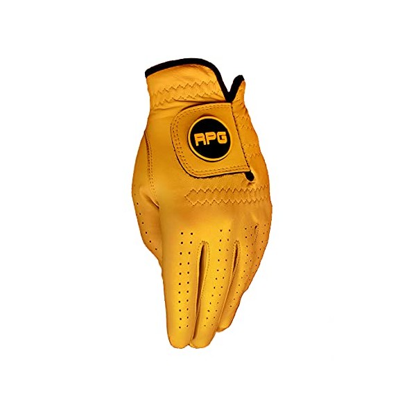 Mens LH--RPG Colored Golf Gloves 100% CABRETTA Leather (Gold, Medium)-Perfect to Match Colors with Your Golf Shirt, Golf Pants, Golf hat, Golf Bag, Golf Brush, Golf Towel, Golf tees, Divot Tool, etc