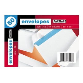 50 White Peel and Seal Envelopes C6