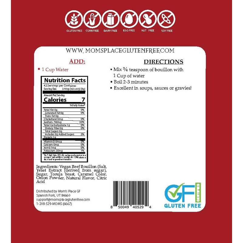 Mom's Place Gluten-Free & Vegan Beef Bouillon - Soy, Dairy,