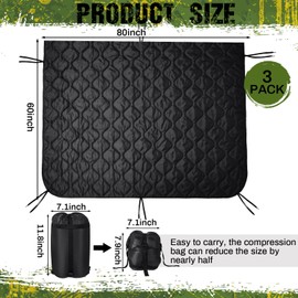 Barydat 3 Pack Woobie Military Poncho Liner 80 x 60 Inch Wobbie Waterproof Blanket Thermal Poncho Liner with Compression Carry Bag Camping Blanket for Outdoor Camping Hunting Hiking Picnic(Black)