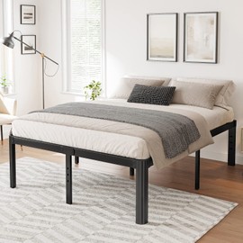 Hunlostten 14in Full Size Bed Frame No Box Spring Needed, Heavy Duty Metal Platform Bed Frame Full with Round Corners, Easy Assembly, Noise Free, Black
