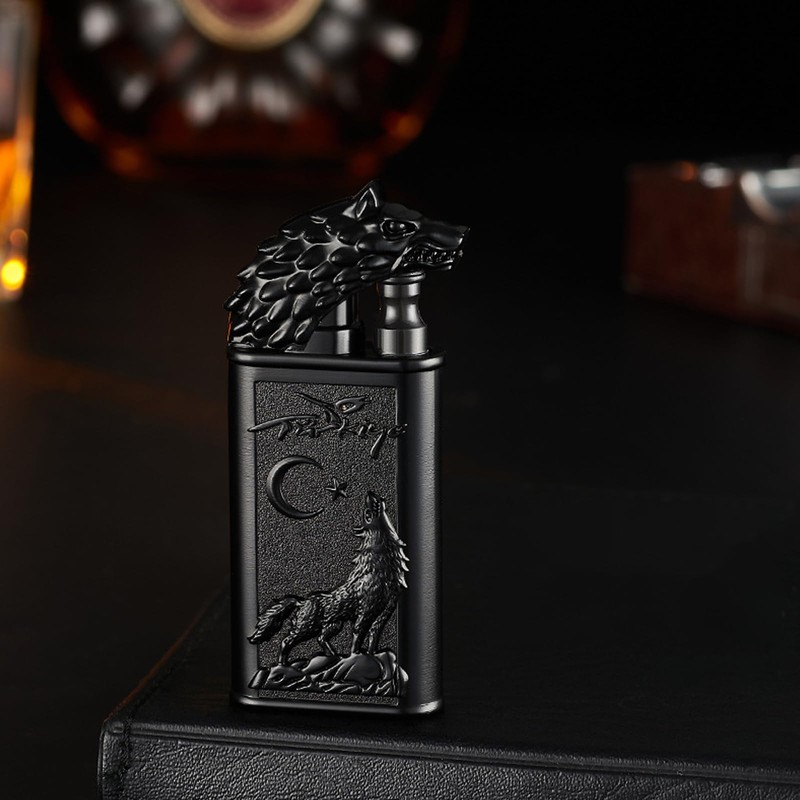 Torch Lighter, Relief Wolf Design Magic Dual Flame Lighter with