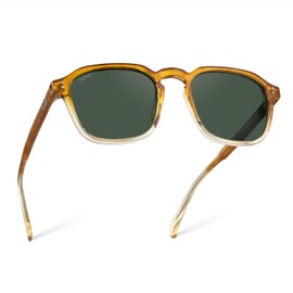 WearMe Pro Men's Polarized Square Sunglasses: Modern Retro Style with Unique Color Combos (Sunset Tortoise/Smoke Green Lens)