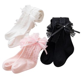 XPXGMT 3 Pack Bow Baby Girls Tights Rich Cotton Little Toddler Girls Pantyhose Leggings 7-8 Years