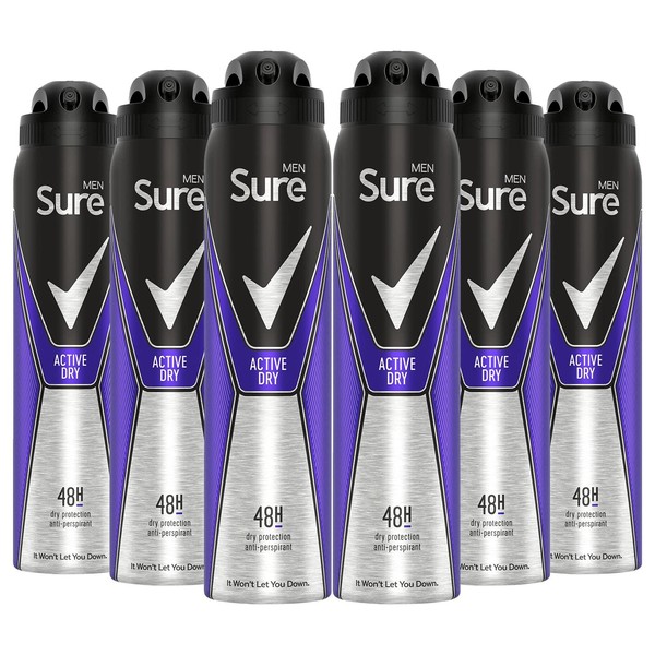 Sicher, Men Active Dry 48 H Protection Antiperspirant Deodorant, 250 ml, Pack of 6