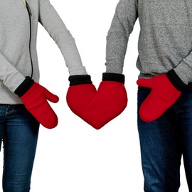 Froster Gloves for Lovers - Red Heart, Gift for Couples, Partner Gloves, Double Glove, Mittens, red