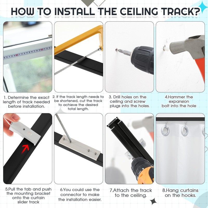 Juexica 3ft-16.4ft / 5 Meter Curtain Track Set with 90