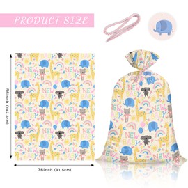 WRAPAHOLIC 56" Large Baby Shower Plastic Gift Bag - Animals & New Baby Jumbo Bike Bag Gift Wrap for Baby Shower, Kids Birthdays, Parties, Celebrating, or Any Occasion - 56" H x 36" W