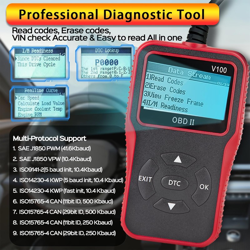 V100 OBD2 Diagnostic Scanner Tool, Code Reader, Engine Light Diagnostic