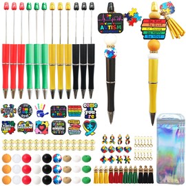 JNwhy Beadable Pens 12 Sets DIY Beaded Ballpoint Pens Making Kit with Silicone Focal Beads Alloy Pendants Assorted Tassels (Autism)