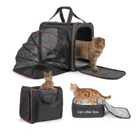 LitaiL Cat Travel Carrier with Litter Box for Car, Expandable Cat Carrier with Leak-Proof Litter Box for Car Travel, up to 20 lb to Road Trip, Camping, or Hotel, Black