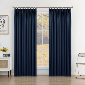MUMFAS Navy Blue Pinch Pleat Curtain 72" W x 84" L Solid Thermal Insulated 95% Blackout Patio Door Curtain Panel Drape for Traverse Rod and Track with Tieback, (One Panel)
