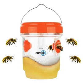 PESTEZE USA 2 Pack Reusable Solar Hanging Wasp Trap with LED Light [Orange, 3.5×4.4 in]–Attracts & Stop Wasps, Hornets, Yellow Jackets & Flying Insects Safely, Waterproof Outdoor Trap