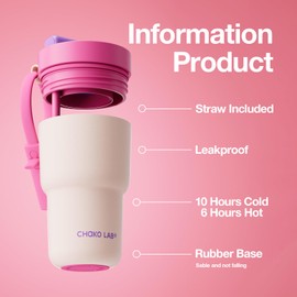 CHAKO LAB Stainless Steel Insulated Water Bottle with Two Drinking Ways | Twist Tumbler BPA-Free Leak-Proof | 17 oz Bottle with Ceramic coating | Rose
