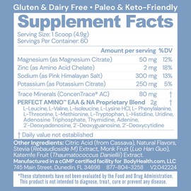 BodyHealth PerfectAmino Electrolytes Powder No Sugar, Hydration Fasting Keto Zero Sugar Electrolytes Drink Mix with Trace Minerals - Passion Fruit - 60 Servings