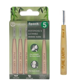 Pure Earth Essentials Bamboo Interdental Brushes - Biodegradable Interdental Brush - Organic Handle with Soft Bristles for Deep Clean Between Teeth and Gums (6 Pieces, Size 5, 1.2mm, Green)