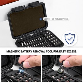 KIWIFOTOS 65 Slots Coin Cell Battery Case for CR2032 CR2016 CR2025 LR44 CR2320 CR2325 CR2330 CR2354 CR2430 CR2450 & LR41 AG13 Button Battery Holder Organizer IP67 Waterproof