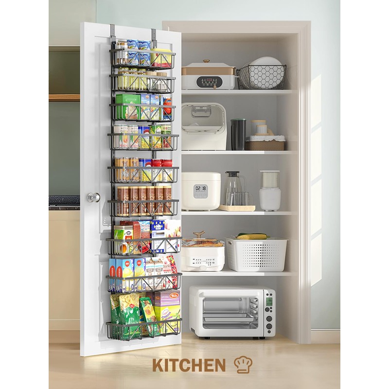 Delamu Adjustable Over the Door Pantry Organizer, 9-Tier Metal Pantry