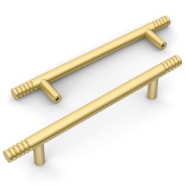 Amerdeco 10 Pack Brushed Gold Solid Cabinet Pulls 5 Inch(128MM) Hole Centers Kitchen Cabinet Handles Hardware Kitchen Handles for Cabinets Handles ZH0070