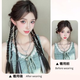Yokosen Hair Extensions Braid Gray Ponytail Ring 45cm Gray