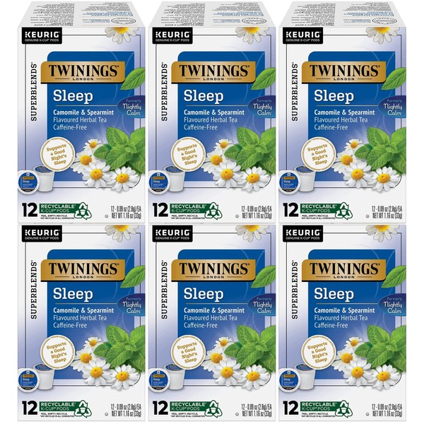 Twinings Sleep Nightly Calm Herbal Tea Single Serve K-Cup Pods for Keurig Brewers, 12 Count Box (Pack of 6)