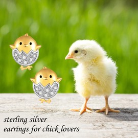 Chicken Earrings 18K Gold Plated Sterling Silver Chicken Stud Earrings for Women Cute Gold Chicken Jewelry for Chicken Lovers