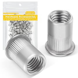 M6 Rivet Nuts, Pack of 50, Caianwin Flat Head Rivet Nuts, Stainless Steel A2 V2A Threaded Rivets M6 Blind Rivet Nuts Rivet Nut for Metal, Plastic, Fibreglass